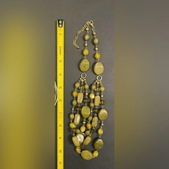 Olive Green Beaded Necklace, 3 Strand - Picture 3 of 4